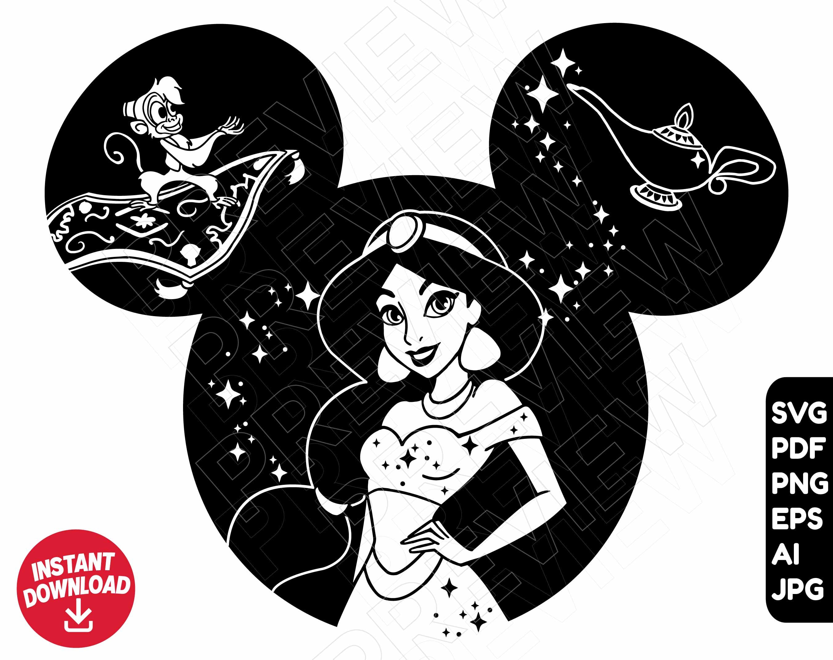 Digital Clipart Aladdin and Jasmine Disney Silhouette SVG Cut File