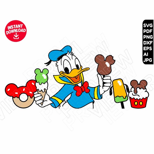 Donald SVG snacks png clipart dxf , cut file layered by color