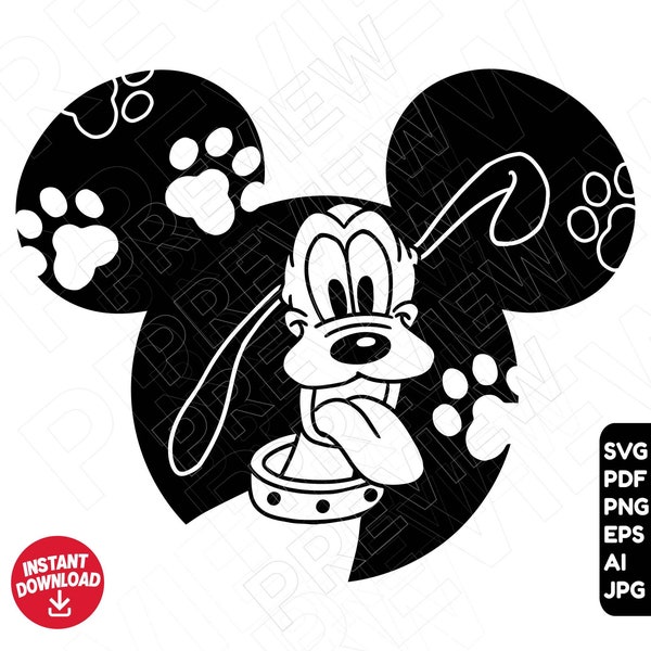 Pluto SVG Disneyland ears , Mickey and friends , cut file silhouette