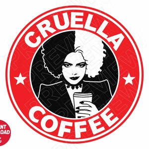 Cruella SVG coffee clipart png , cut file layered by color