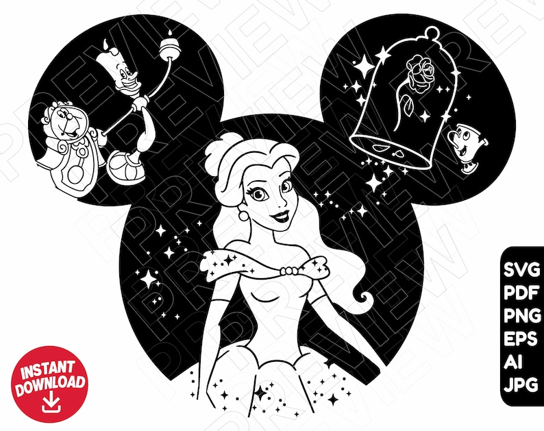 Belle SVG Disney Mickey Minnie Ears Disney Princess SVG png | Etsy