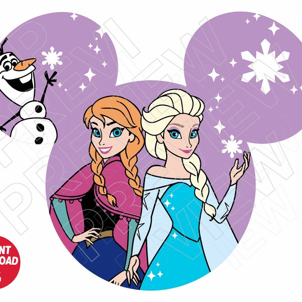 Frozen Ana Elsa SVG ears Olaf clipart png dxf , cut file layered by color