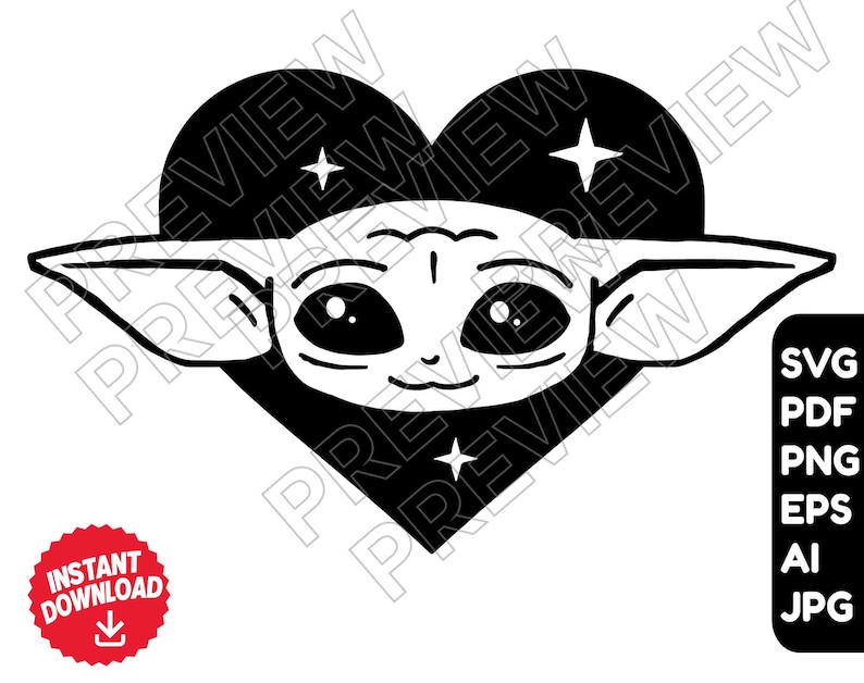 Vector Baby Yoda Clipart Black And White