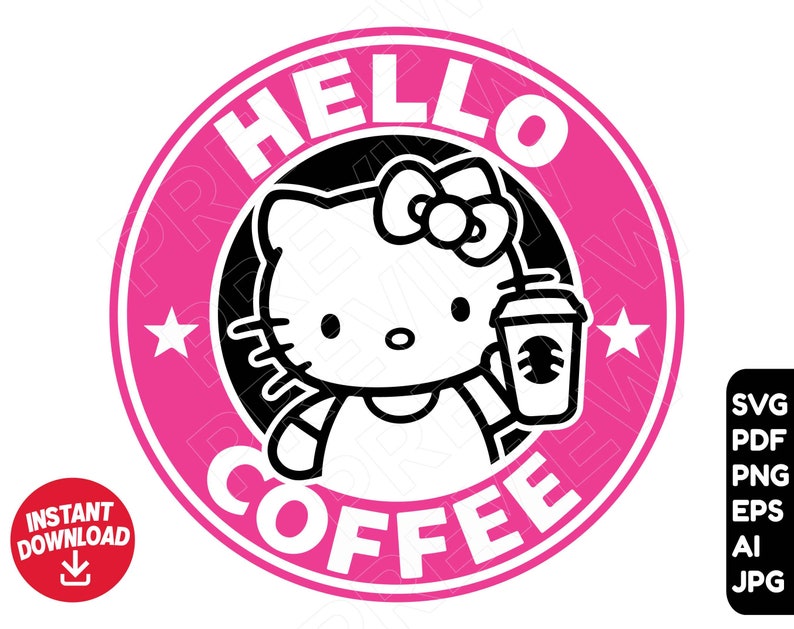 Hello Kitty SVG Starbucks coffee svg clipart cut file cricut | Etsy