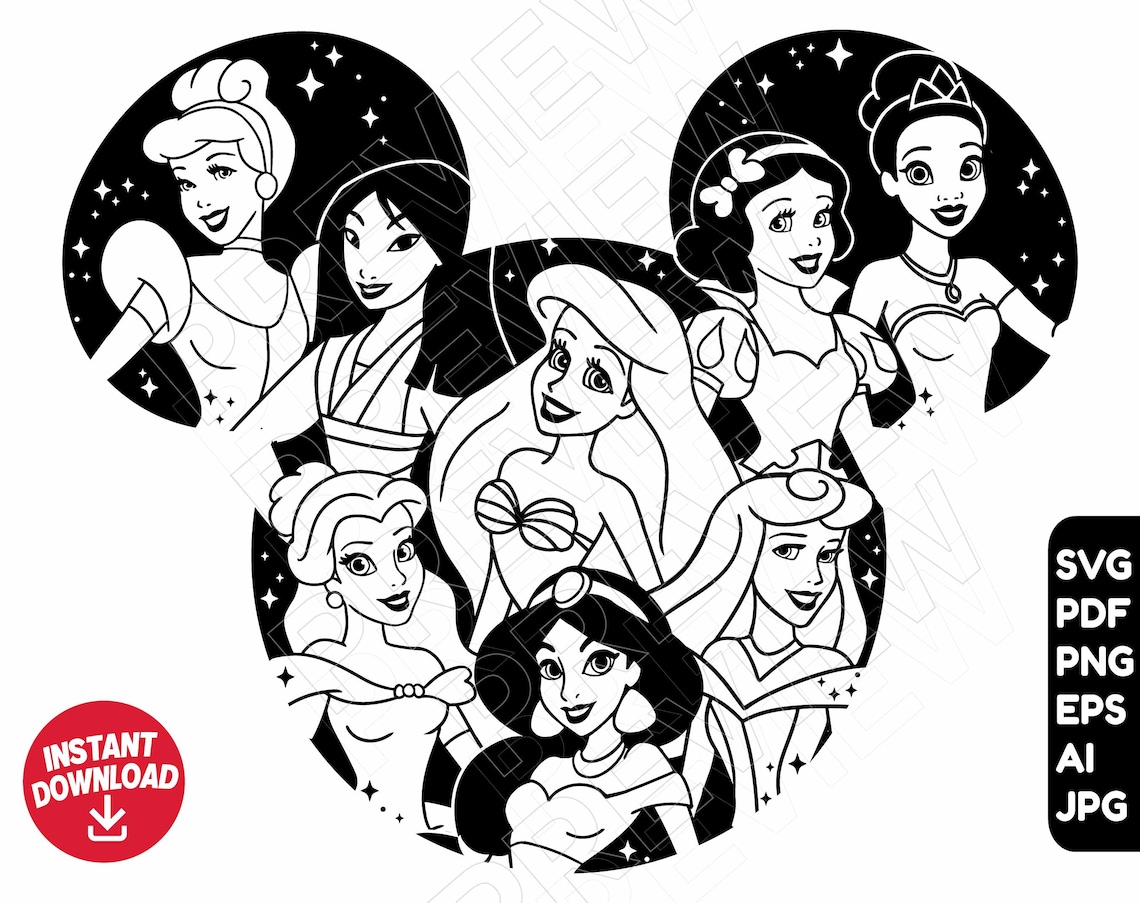 Princess SVG Disneyland ears png clipart princesses svg | Etsy