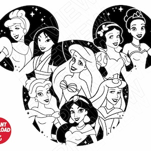 Princesse SVG Disneyland oreilles png clipart , princesses svg , mode vacay , meilleur jour de tous les temps , silhouette de contour de fichier coupé
