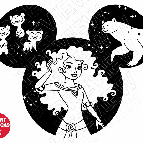 Merida SVG princess ears Brave png clipart , cut file outline silhouette