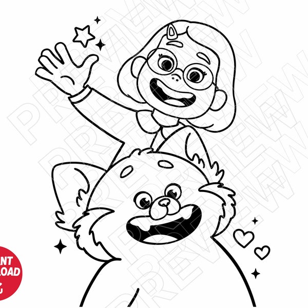 Turning Red Mei Lee SVG red panda png , cut file outline silhouette clipart