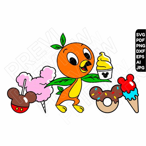 Orange Bird SVG disneyland snacks clipart dxf png , cut file layered by color