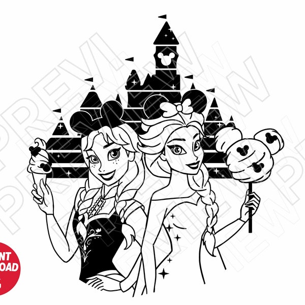 Frozen SVG disneyland snacks castle Ana Elsa princesses dxf png clipart, cut file outline silhouette