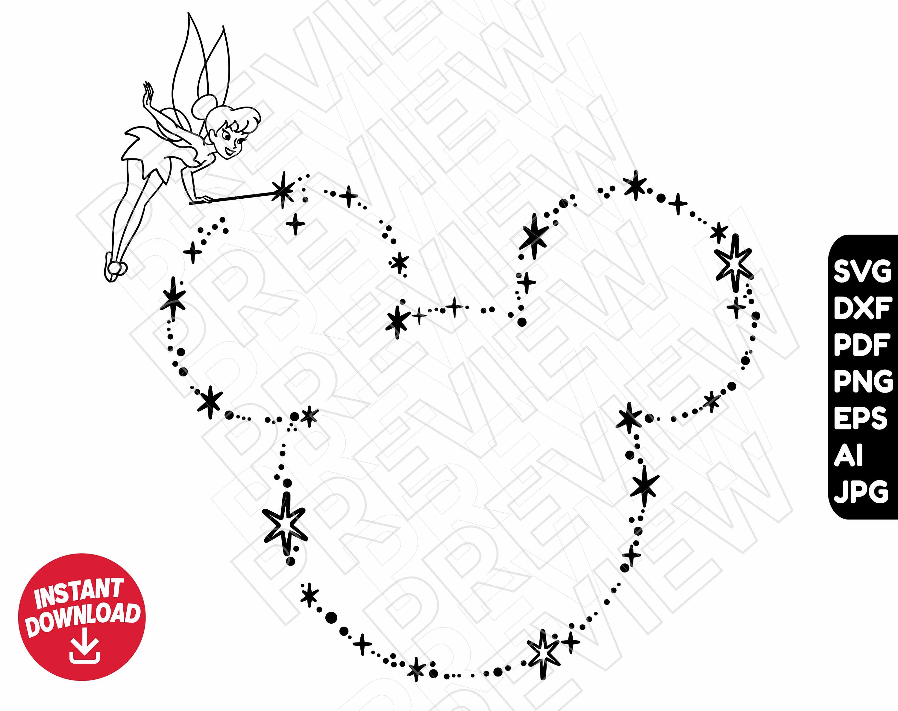 Tinker Bell SVG disneyland orecchie magiche , tagliare il profilo del file silhouette