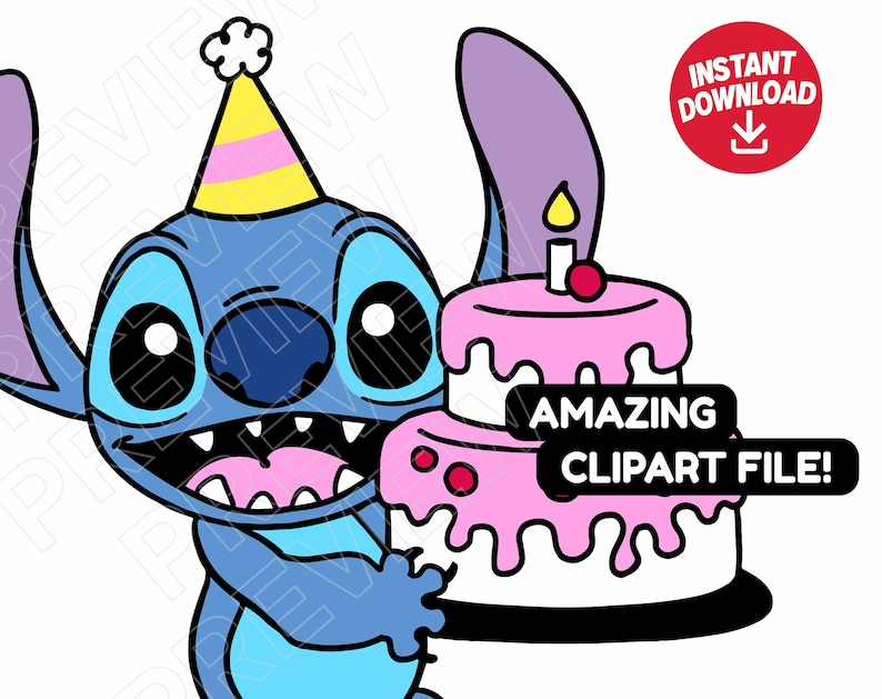 Stitch Birthday SVG Dxf Png Clipart Cut File Layered by - Etsy