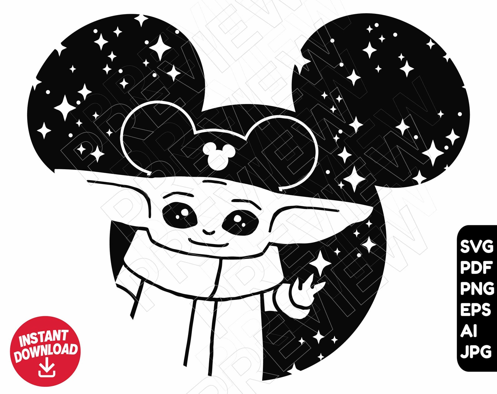 Download Baby Yoda SVG Disney ears clipart Silhouette Vector file | Etsy