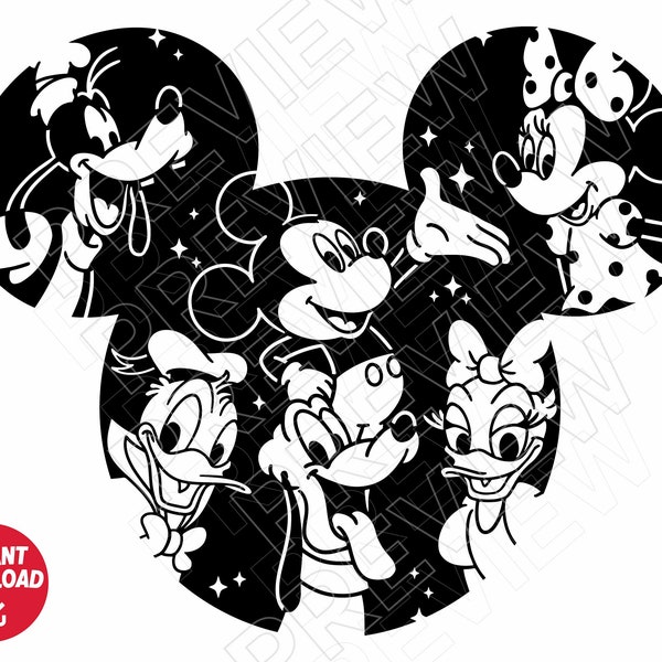 Disneyland SVG friends Ears , minnie goofy donald daisy pluto , cut file outline silhouette