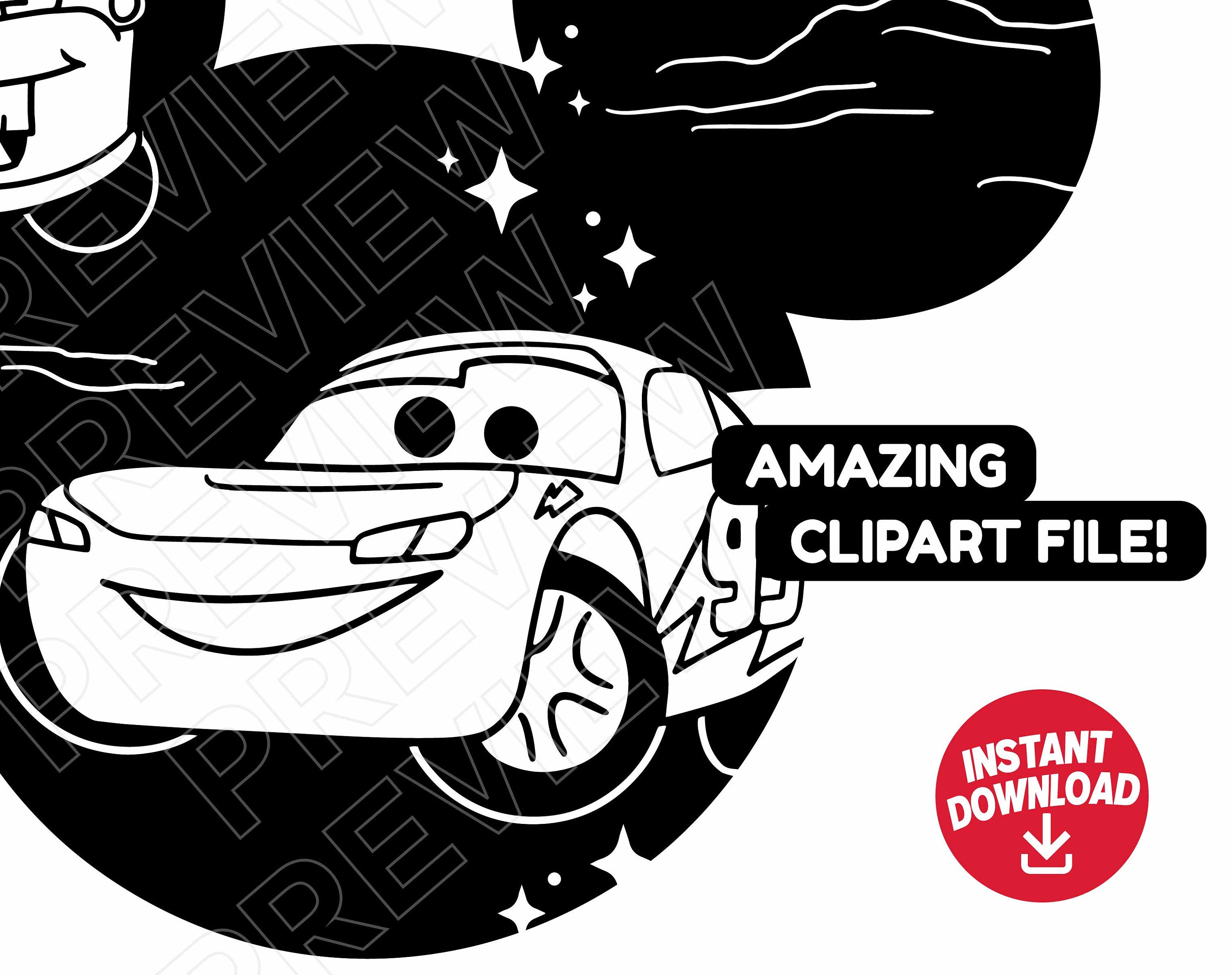 Disney Cars Clipart Black And White