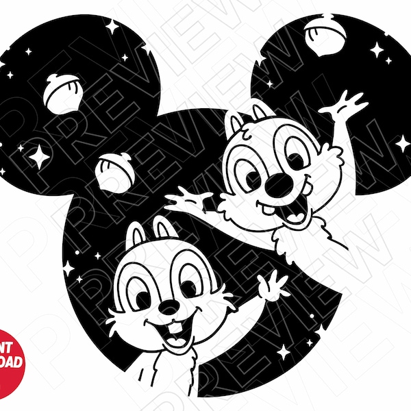Chip and Dale ears SVG png , Disneyland ears svg , cricut cut file silhouette