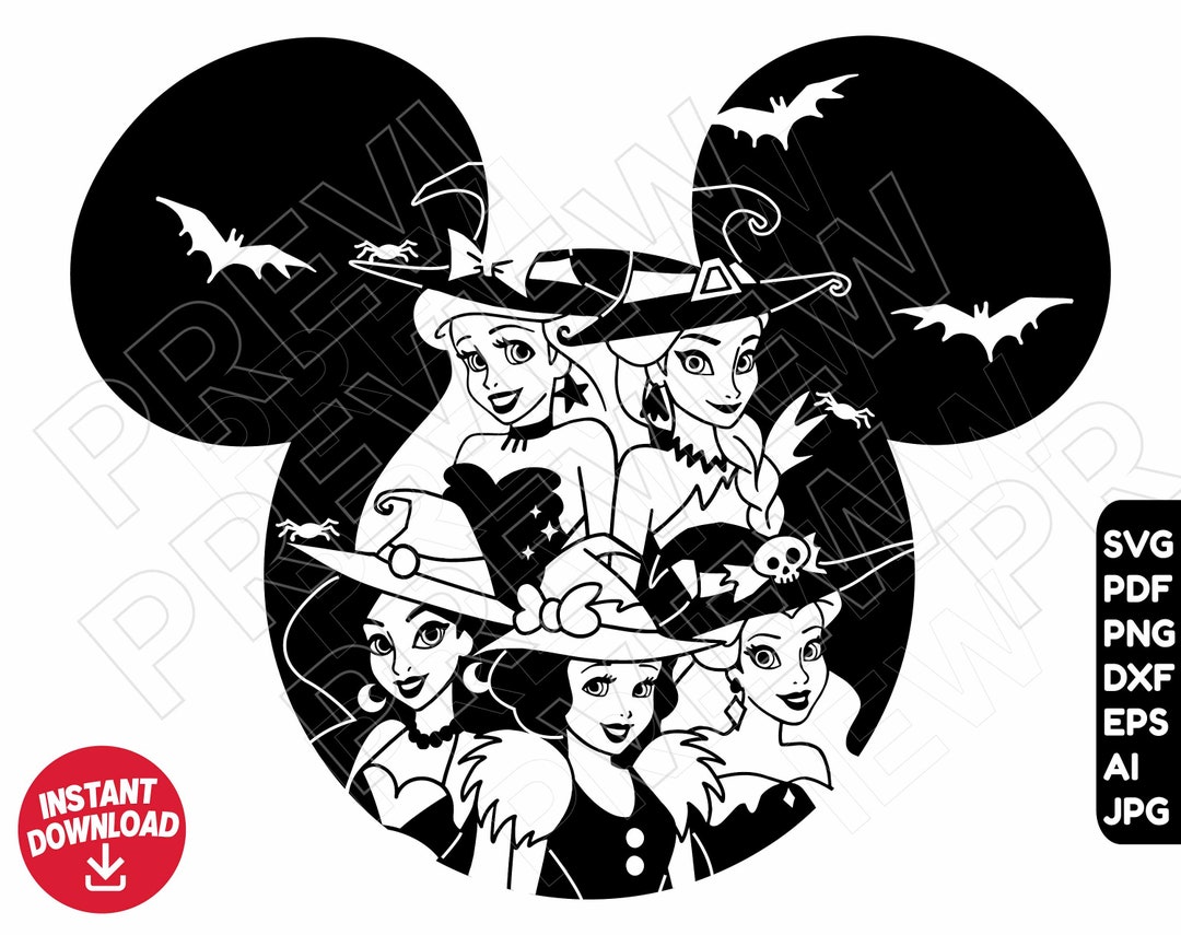 Halloween Princesses SVG Disneyland Ears Svg Dxf Png Clipart , Cut File ...