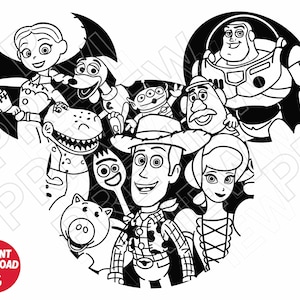 Toy Story SVG ears dxf png clipart , buzz lightyear slinky jessie alien rex forky woody bo peep , cut file outline silhouette