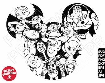 Toy Story SVG ears dxf png clipart , buzz lightyear slinky jessie alien rex forky woody bo peep , cut file outline silhouette