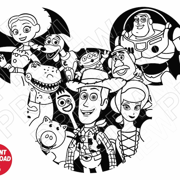 Toy Story SVG ears dxf png clipart , buzz lightyear slinky jessie alien rex forky woody bo peep , cut file outline silhouette