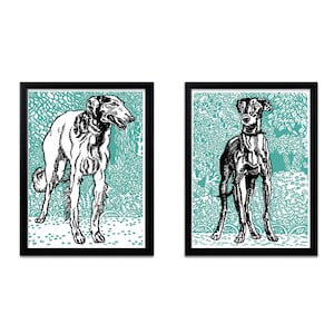 Set of 2 Vintage Dog Wall Art Prints | Art Nouveau Dog Print | Vintage Dog Poster | Greyhound Prints |
