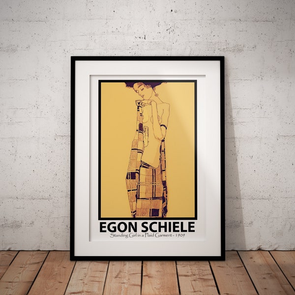 affiche d’art vintage - Egon Schiele Print - Fille debout dans un vêtement à carreaux