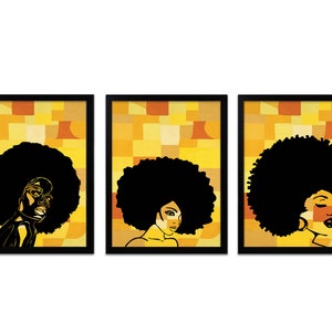 Set of 3 | African American Art | Afro Women | Pop Art | Modern wall art | Afro Art
