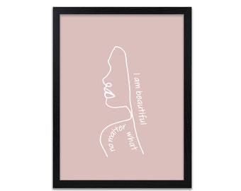 Self Love Line Art Print – Positive Affirmation, Minimalist Decor