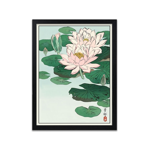 Water Lily Prints | Japanese Wall Art | Japanese Artwork | Antique Flower Poster | Vintage Flower Prints | Vintage Flower Wall Art