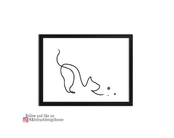Impresión artística de línea de gato personalizada / Retrato felino abstracto