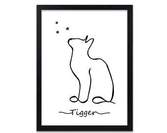 Impresión artística de línea de gato personalizada / Retrato abstracto de mascota