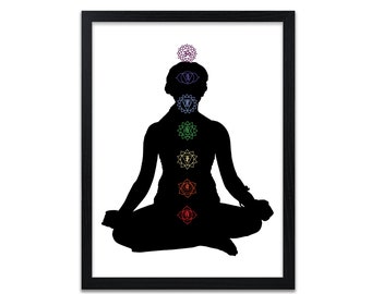 Stampa artistica sulla meditazione dei chakra / Decorazione murale con affermazioni curative