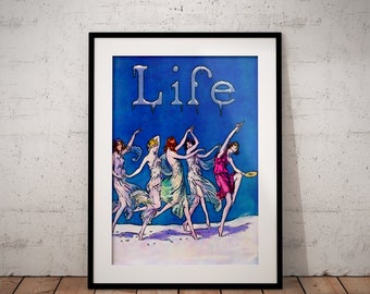 Poster di copertina della rivista "Life" in stile Art Nouveau / Stampa vintage rimasterizzata