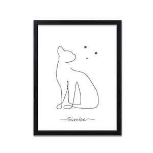 Personalised Pet Line Art | Cat Line Art Abstract Print | Feline Prints | Personalised Cat print | Frame Not Included