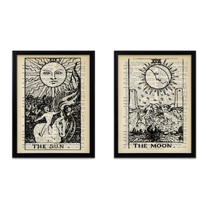 Tarot Dictionary Art Prints | Tarot Card Print | The Moon | The Sun | Tarot Card Wall Art | Set of 2