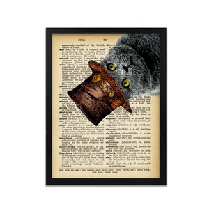 Steampunk Cat Print -  Abstract Dictionary Art Prints - Gothic Art