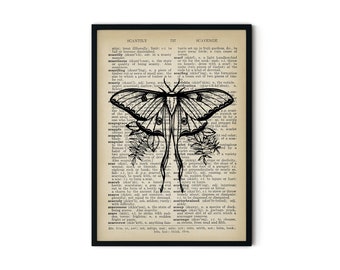 Mystical Lunar Moth Art Print - American Moon Moth Dictionary Art Prints