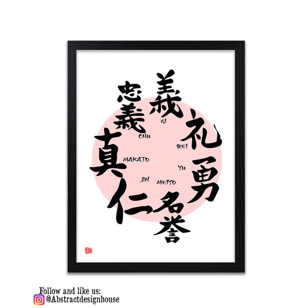 Impression japonaise - Impression des sept vertus du Bushido - Impressions d'art japonaises