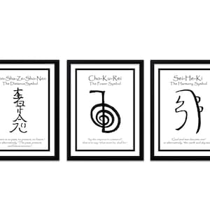 Set di 3 stampe artistiche Reiki - Stampe con simboli Reiki Usui - Stampe per la guarigione