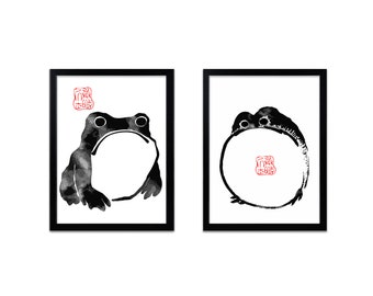 Kunstprints Japanse kikker (set van 2) | Grillige gicleeprint