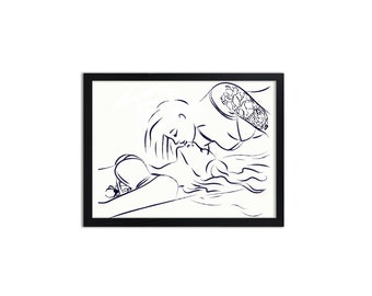 Lesbian Kiss Art Print | Minimalist Line Drawing, Love Gift