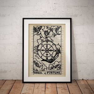 Stampe artistiche del dizionario dei tarocchi / Stampa delle carte dei tarocchi / Stampa artistica del dizionario astratto / Ruota della fortuna