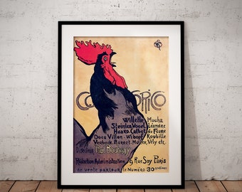 Vintage French Print | Cocorico Poster | Retro Illustration | Wall Art Print Reproduction