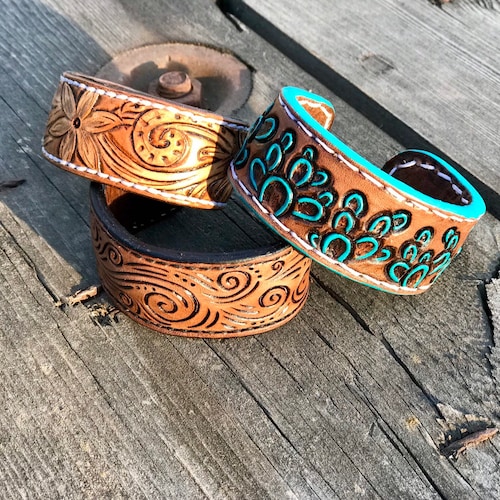 Custom Tooled Leather Cuff Bracelet Etsy