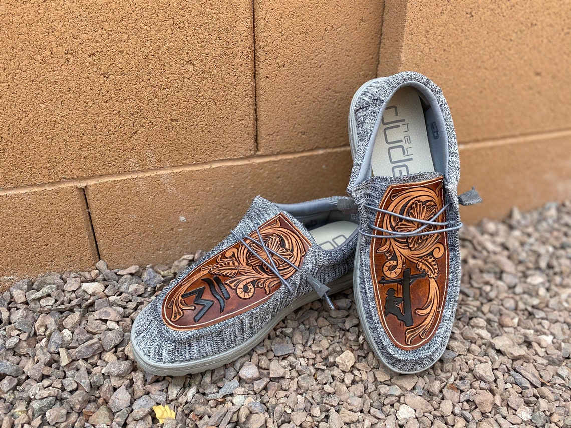 Tooled Leather Hey Dude Shoes Etsy