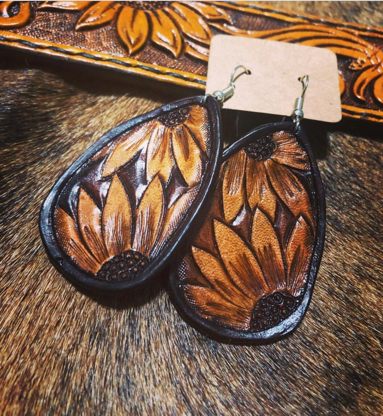 Sunflower leather earrings best sale