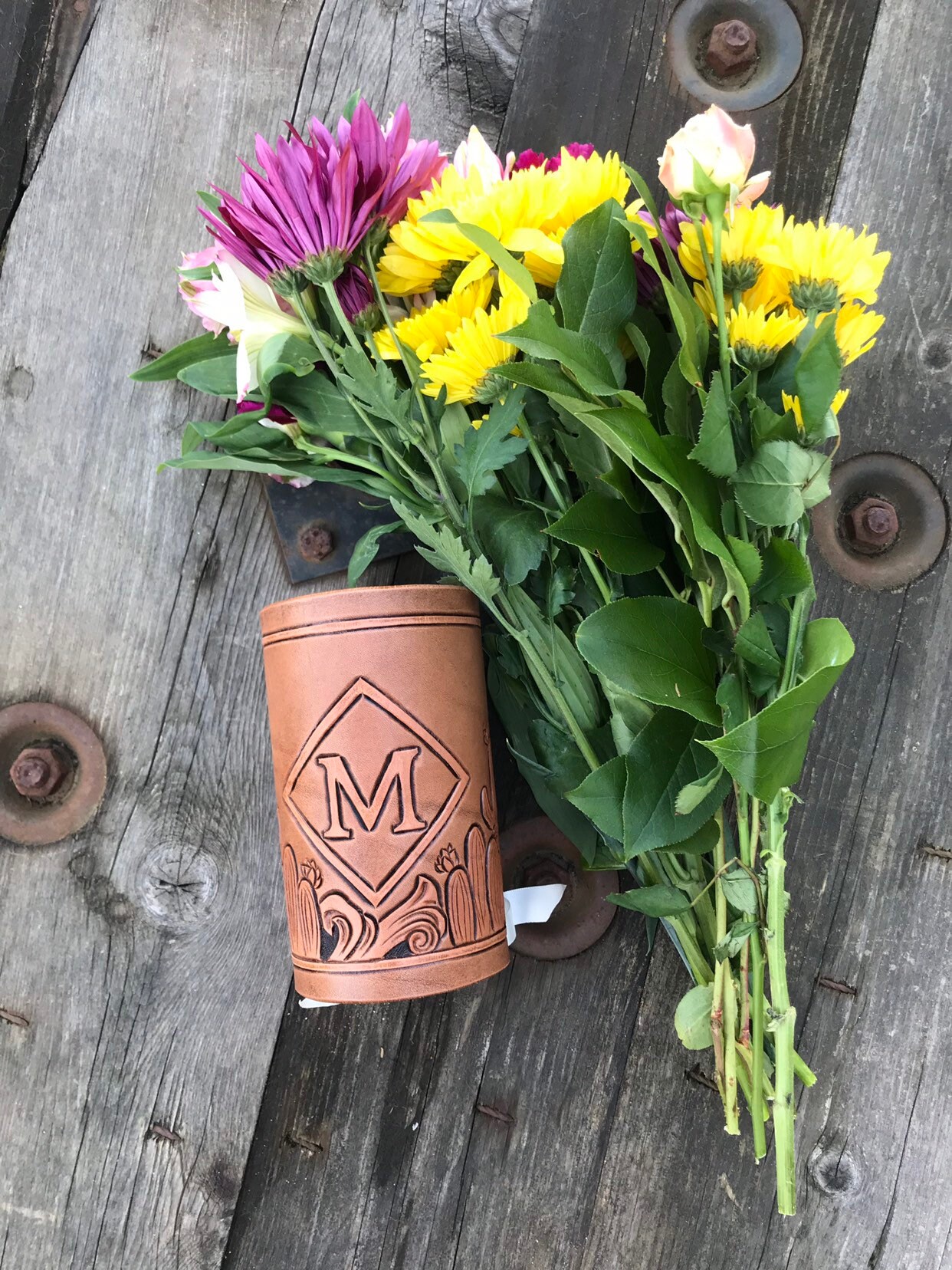 Tooled Leather Bouquet Wrap Etsy