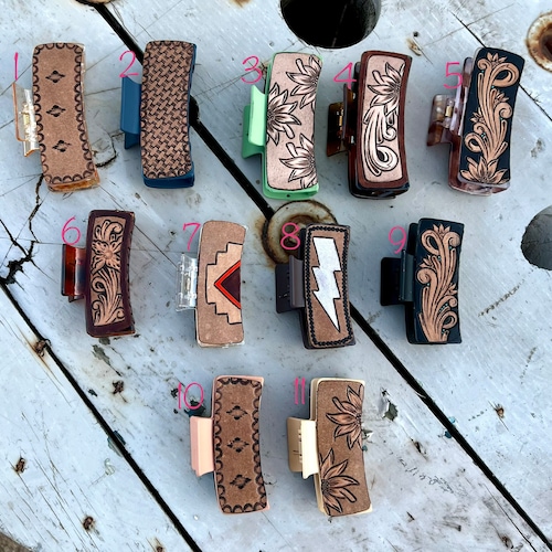 Custom Name Tooled Leather Hair Claw Clip Etsy