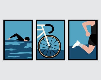 Lámina artística de triatlón: natación, ciclismo, carrera, regalo personalizado