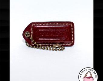 COACH 2" rouge bordeaux CUIR VERNI Porte-clés en laiton avec breloque pour sac porte-clés étiquette volante